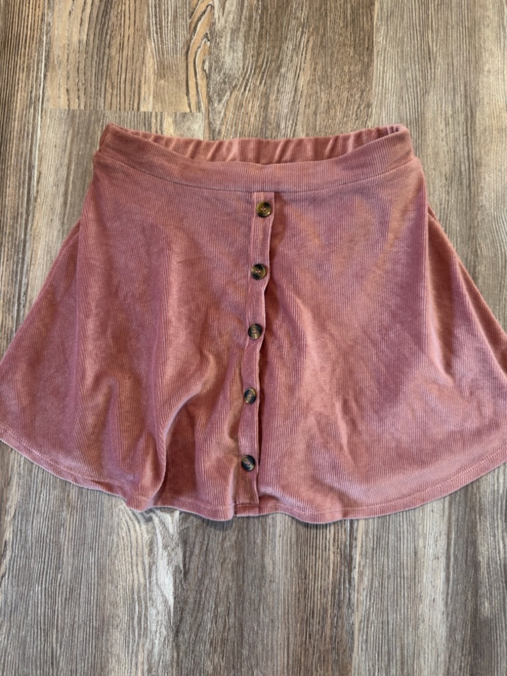 Button-Front Corduroy A-Line Skirt in Dusty Rose